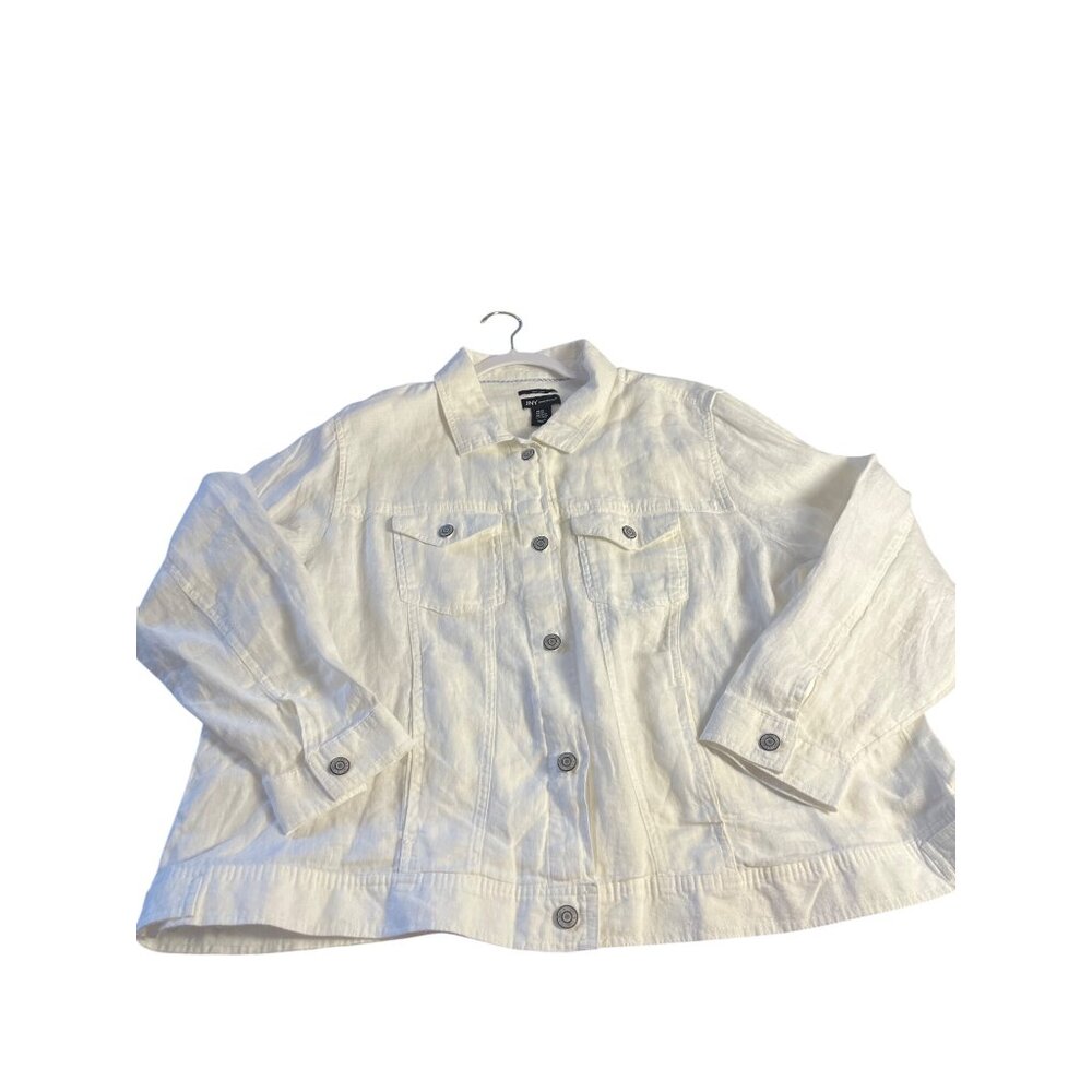 Jones New York Womens White100%  Linen Button-Down Jacket Lightweight Size 2X